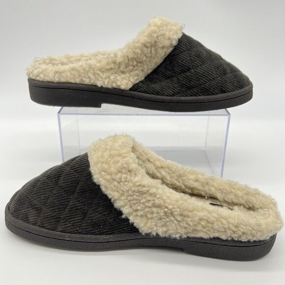 CLARKS Women's Quilted Corduroy Scuff Slipper Model 79383 Charcoal Gray 8M-NWOB - Picture 2 of 8